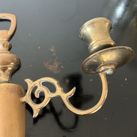 2x Brass Candlestick Sconces Vintage 2 Arm Pair